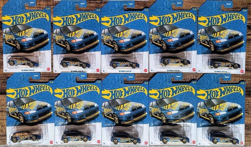 Lot of (10) Hot Wheels - 58th Anniversary '92 HONDA CIVIC EG Blue and Gold - Image 1 of 1