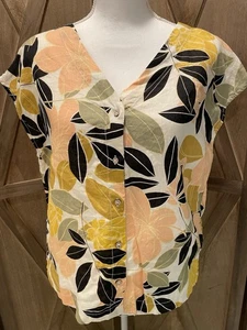 RACHEL ZOE Damen Bluse mit Knöpfen Gr. M100% Leinen Cottagecore Floral Tropical - Bild 1 von 9