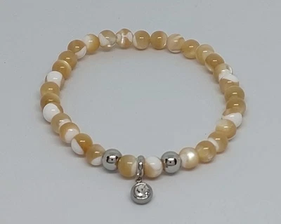 Modeschmuck Muschelkernperlen Armband Trochus Muschel  6 mm Perlen Handarbeit  - Bild 1 von 4