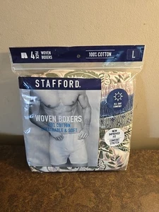 New Stafford Mens 100% Cotton Woven Boxers Sz L Green/Brown/ Blue Multi - Picture 1 of 2