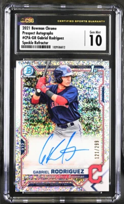 2021 Bowman Chrome Gabriel Rodriguez Speckle Refractor Auto /299 CSG 10 GEM MINT - Image 1 of 2