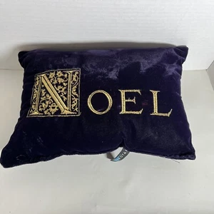 “Noel” Christmas Throw Pillow Dakotah Navy Blue Velvet Gold Embroidered Holiday - Picture 1 of 5