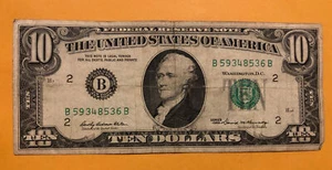 1969 Series $10 FRN B2 District S# B 59348536 B - Picture 1 of 2