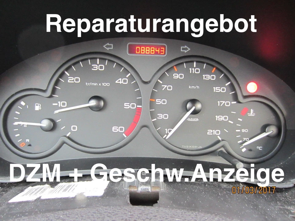Reparatur Tacho + Drehzahlmesser Peugeot 206 (mit 2 Steckern) Diesel HDI + 1,9D. - Bild 1 von 1
