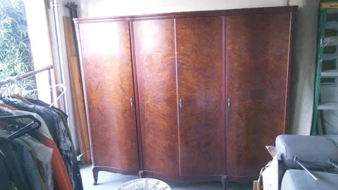 Antique 19th Century French Armoire Wardrobe with Brass Feet and Key Cover