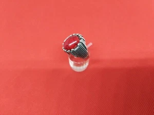   Herrenring versilbert mit rotem Stein Gr. 19,4 mm - Bild 1 von 4