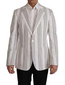 DOLCE & GABBANA Blazer White Stripes Cotton Single Breasted IT54/US44/XL $2500 - Picture 1 of 12