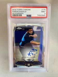 2014 TOPPS CROMADO Aaron Donald #175 autógrafo Los Angeles Rams novato radiocontrol PSA 9 - Imagen 1 de 1