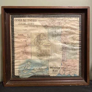 Antique Frame 1873 Oyster Bay Township Queen’s County Long Island NY Map - Picture 1 of 9