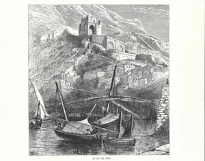 Stampa antica GIBILTERRA GIBRALTAR il vecchio molo barche 1878 Old antique print - Imagen 1 de 1
