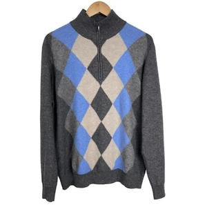 Just Cashmere by Forte 100% Cashmere 1/4 Zip Argyle Sweater Size Large - Picture 1 of 8
