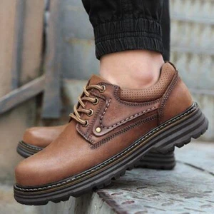 Men's Work Outdoor Casual Formal Autumn Round Toe Thick Soled Lace Up Pump Shoes - Picture 1 of 24