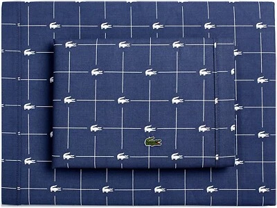 Fatia LACOSTE 100% algodão percal 4 peças. Conjunto de lençóis, QUEEN, índigo vintage. - Imagem 1 de 2
