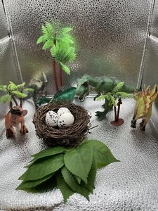 Dinosaur Cake Topper Set 18 pc Cute Party Decoration 5 Dino’s Trees Eggs Nest - Picture 1 of 3