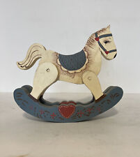 Vintage Wooden handcrafted Rocking horse 8.25 in x 9 inches. Blue & Beige
