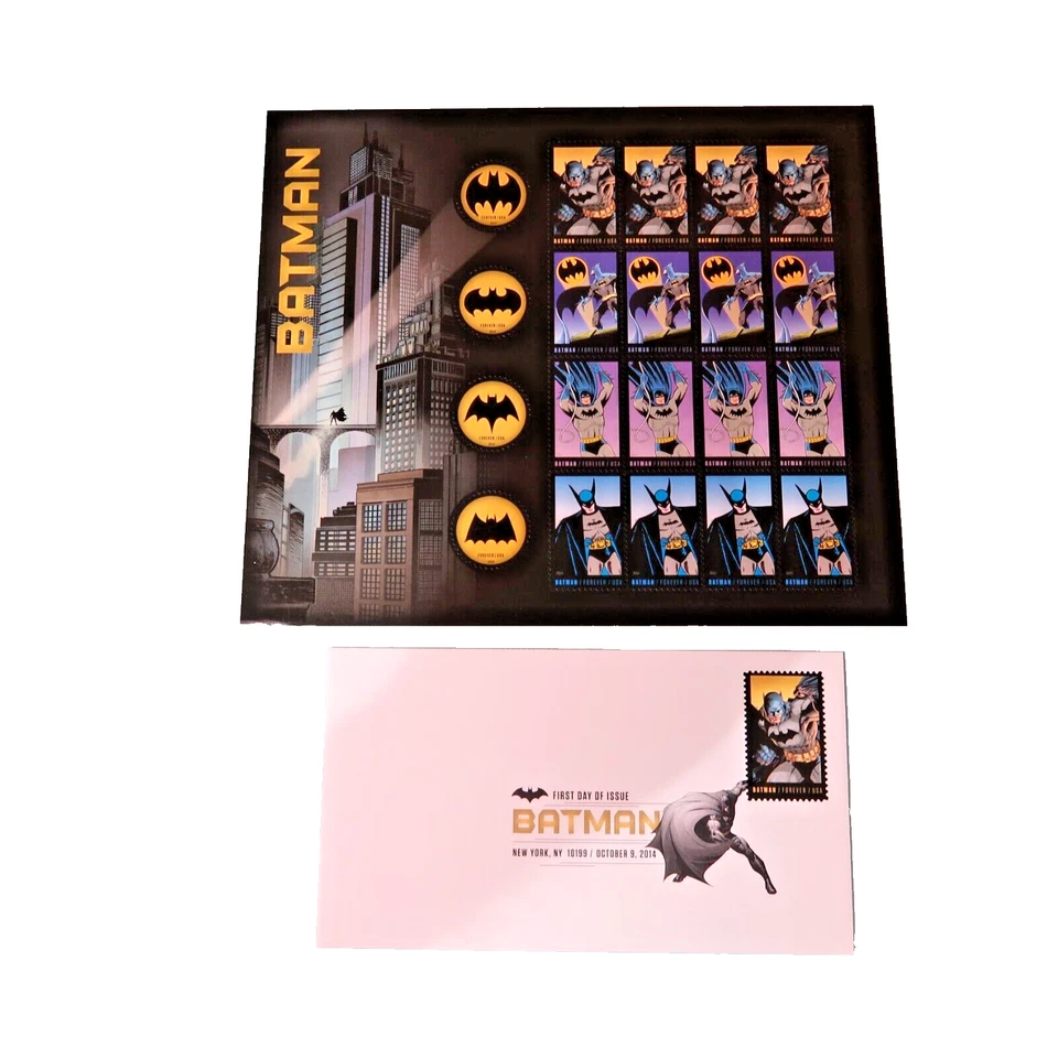 Batman 75th Anniversary US Postage Stamps Sheet of 20 + First Day of Issue - Image 1 of 4