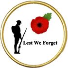 Lest We Forget Poppy Soldier Remembrance Gold Colour Badge And Velvet Bag