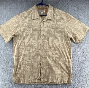 QuikSilver Shirt Mens L Beige Aztec Pineapple Hawaiian Geometric All Over Print - Picture 1 of 12