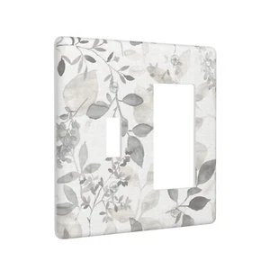 Grey Floral Leaves 2 Gang Single Toggle/Rocker Combination Light Switch Cover... - Picture 1 of 6