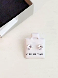 6MM Round Cubic Zirconia Six-Prong Cast Basket Stud Earrings - Picture 1 of 5
