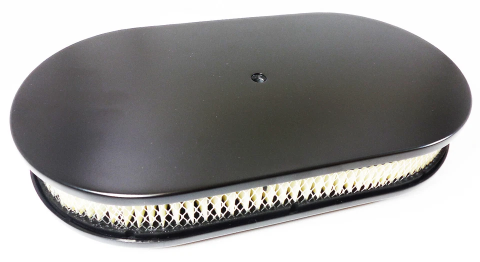 Elemento de filtro de papel limpador de ar oval preto topo liso 15′′ x 2′′ SB Chevy Ford - Imagem 1 de 1