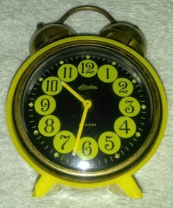 Sveglia Vintage Tiglio Rotonda Giallo Nero Faccia Carica Germania - Foto 1 di 2