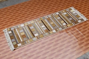 Striped Silk Rugs Oriental Carpet Décor Bedside rug Corridor 2x6 Morden - Picture 1 of 5