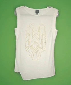 Worthington Womens Ivory With Gold Sleeveless NWOT Aztec Size Small Airy Shirt - Picture 1 of 8