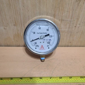 4" Allenco Liquid Filled Fire Pump Suction Gauge (-30)-0-150PSI - Picture 1 of 4