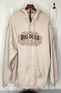 Vintage 90s Big Dog Hoodie 3XL Cream Beige Full Zip Sweatshirt Attitude Graphic - Bild 1 von 14