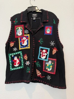 Cárdigan Suéter Chaleco Muñecos de Nieve Vacaciones Vintage Diseñadores Originales Estudio Talla XL Foto 1 de 4
