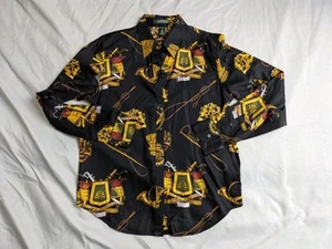 Lauren Ralph Lauren Top Black Equestrian Royal Crest Button Shirt Womens Size M - Picture 1 of 10