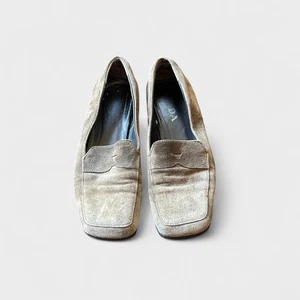 PRADA Damen Wildleder Halbschuhe grün grau eckige Zehenpartie Slipper Italy Designer 38 7,5 - Bild 1 von 8