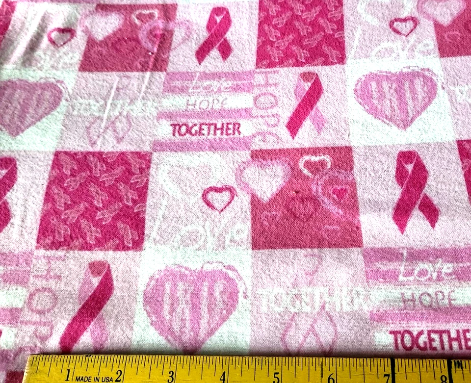 Tela de costura artesanal de franela corazones Hope cinta rosa por yarda NUEVO Foto 1 de 1