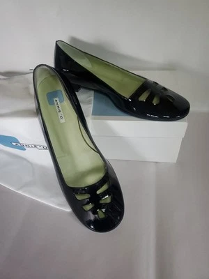Annie “O” Size 38 Black Patent Leather Flats Birdie NOS With Bag Box - image 1 of 4