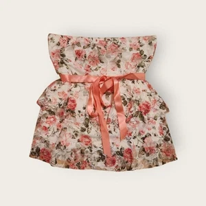 Vintage Y2k Pastell Rosa Blumendruck Empire Taillenband Akzent Rüsche Röhre Top - Bild 1 von 4