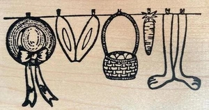 New NORTHWOODS Rubber Stamp EASTER BUNNY CLOTHESLINE free USA ship - Picture 1 of 2