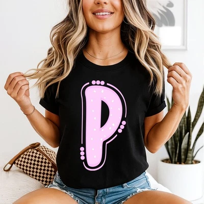 Letra P alfabeto lunares para mujer camiseta gráfica inicial - Imagen 1 de 2