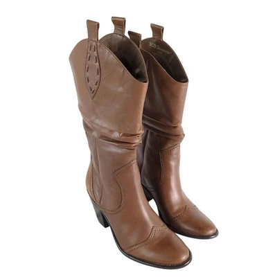 BCBGeneration Women's 8B Brown Leather Slouch Western Boots Mid-Calf 3" Heel - Image 1 of 4