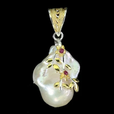 925 Пробы подвеска круглый рубин Мьянма жемчуг натуральный драгоценный камень ювелирные изделия - Изображение 1 из 4