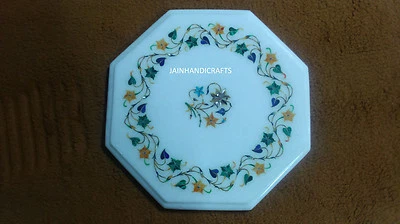 12'' white Table inlay Top marble coffee Corner center Mosaic pietra dura H2 - Image 1 of 4