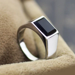 Bezel Set Deep Blue Sapphire In High Finish 10K White Gold Men's Solitaire Ring - Picture 1 of 4