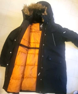 Alpine North Veganer Parka Jacke mit Fellkapuze. Damen Größe 1X. Schwarz und Orange - Bild 1 von 24