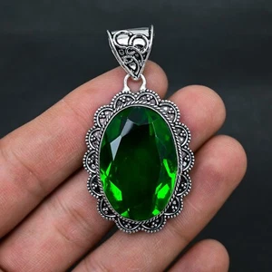 Green Peridot Gemstone 925 Sterling Silver Pendant Handmade Jewelry Gift For - Picture 1 of 4