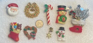 Vintage Weihnachten Urlaub Pin Broschen Lot Schneemann Schneeflocke Zuckerstange Santa - Bild 1 von 11