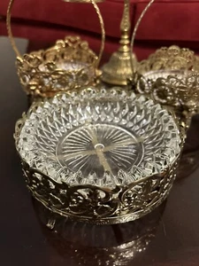 Stunning Set Of Brass Filigree Hollywood Regency Vanity Decor Items - Picture 1 of 9