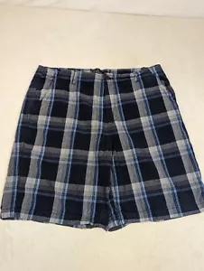 FADED GLORY MEN 38 (38x10) NAVY BLUE&WHITE PLAID CHINO SHORTS- -COTTON. - Picture 1 of 15