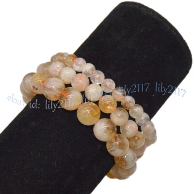 Natural Citrine Yellow Quartz Round Gems Beads Healing Balance Elastic Bracelet - Image 1 of 4