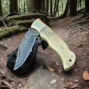 Handmade Damascus Steel Camping Tactical Folding blade Pocket Knife Lock-back - Picture 1 of 7