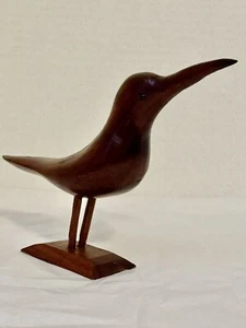 Vintage Carved Solid Wood Bird Figurine Century Modern Sandpiper - Picture 1 of 9